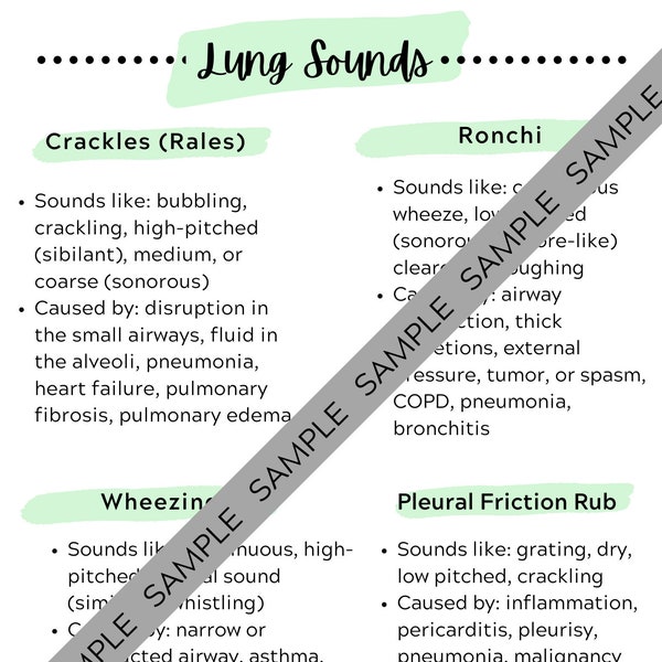 Assessment: Lung Sounds PDF Guide (2 pages) PDF download for nursing students, clinical, cheat sheet, RN, nursing notes, tips, aesthetic