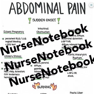 Guide clinique rapide Douleur abdominale à télécharger au format PDF pour examen clinique, examens, étude, notes de soins, NPnotebook, aide-mémoire, guide, IA, assistant médical