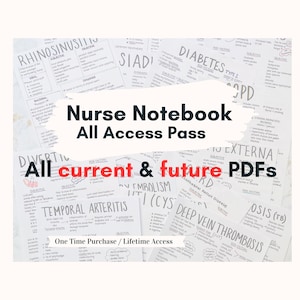 Nurse Notebook alle Zugriffsrechte. Gesamter Shop beinhaltet alle aktuellen und zukünftigen PDFs. Notizen für Studenten der Krankenpflege, handgeschriebene Lernanleitungen.