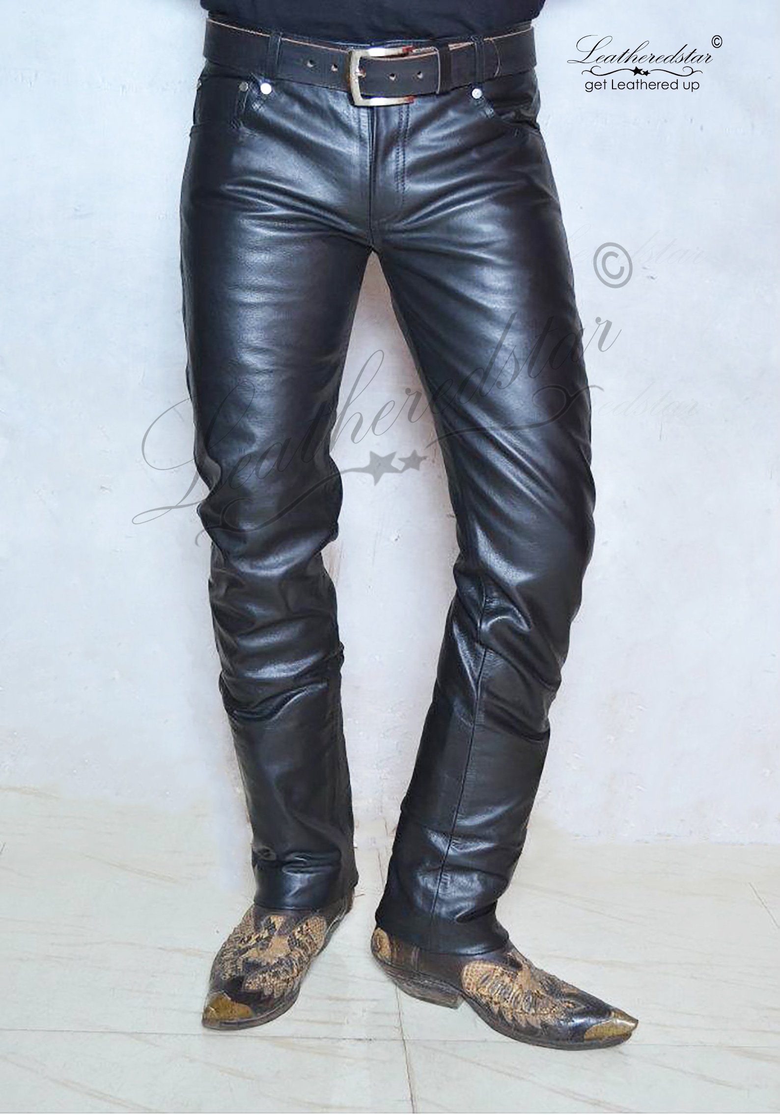 Black Leather Slimfit Leather Jeans Pant 501 Style Fits Over - Etsy