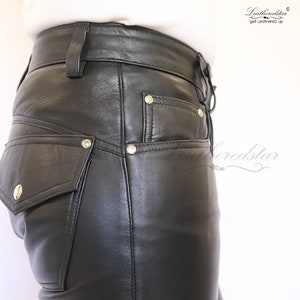 Leather jeans leder pant with rivets, zippers & snap Buttons round cut panel and beautifully designed ideal for leather lovers