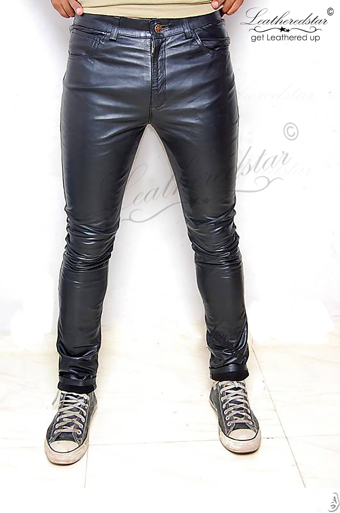 Black Leather Skinny Pipes Drainpipe Skintight Leather Jeans - Etsy New ...