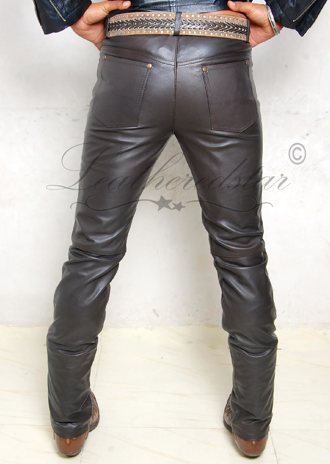 Dark Brown Leather Slimfit Soft Leather Jeans Pant 501 Style Fits Over ...