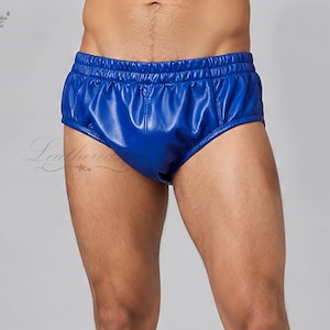 Electric Blue color BREATHABLE Leather underwear, Brief made in soft leather A pair of 2 leather underwears image 5