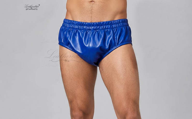 Electric Blue color BREATHABLE Leather underwear, Brief made in soft leather A pair of 2 leather underwears image 5