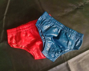 Red & Blue Leather Briefs: Breathable Soft Sheepskin Underwear (Pair)