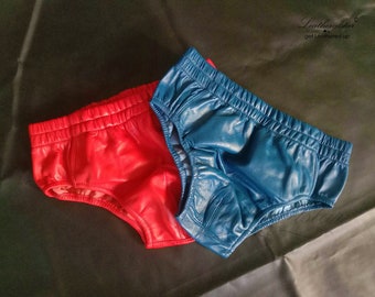 Red & Electric Blue color  BREATHABLE Leather underwear, Brief made in soft leather A pair of 2 leather underwears classic cut