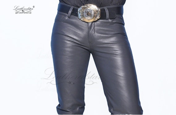 Grey Leather Skitight Leather Jeans Pant 501 Style Fits Over Grey Leather Skitight Leather Jeans Pant 501 Style Fits Over