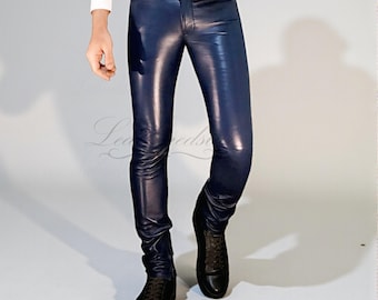 Eng anliegende Lederjeans in Tintenblau, Streetwear- und Freizeitkleidung