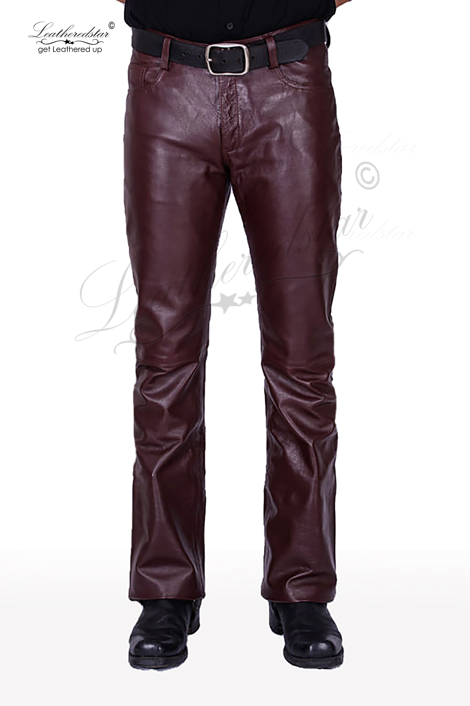 Men Slim-Fit Leather Pants Semi-Leather Pants Stitching Skinny Leather  Pants Suitable for Everyday Wear (Color : Black, Size : 30)