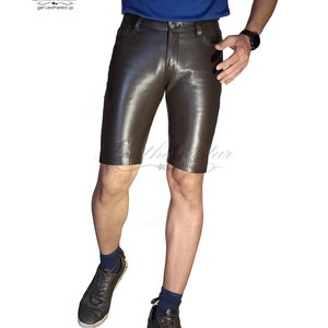 Dark Brown Leather shorts summer shorts weekend wear Knee shorts