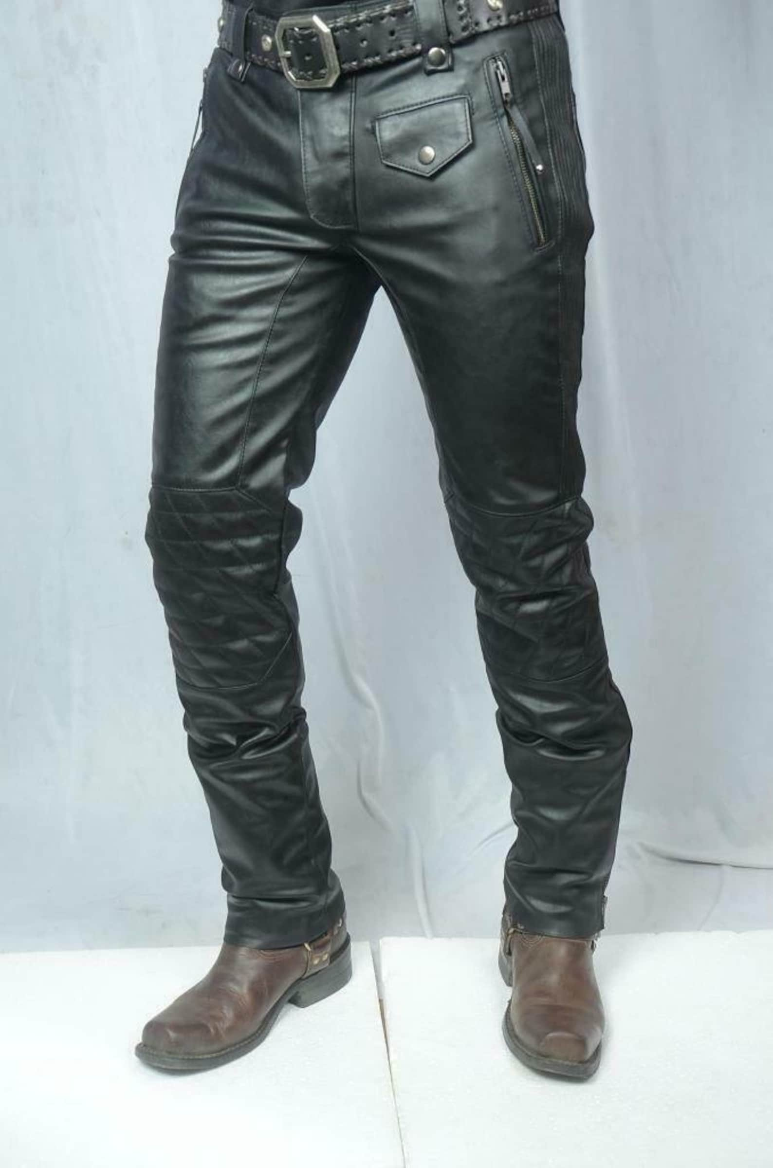 Leather jeans leder pant with side stretch panel nice knee | Etsy