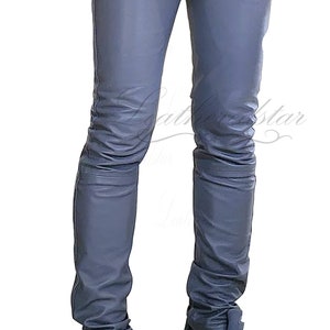 Steel Grey color leather skinny pipes drainpipe skintight leather jeans pant, street, causal wear