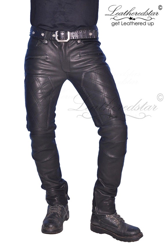 Leather Jeans Leder Pant With Quilted Panel, Knee Detail