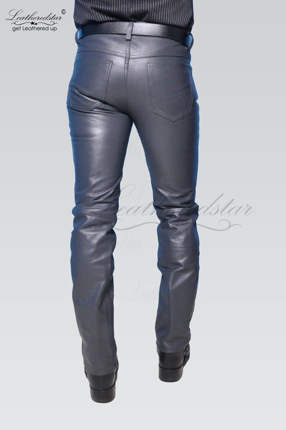Grey leather jeans sale