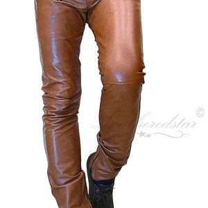 Vaqueros ajustados de cuero color marrón, pantalón, calle, ropa informal