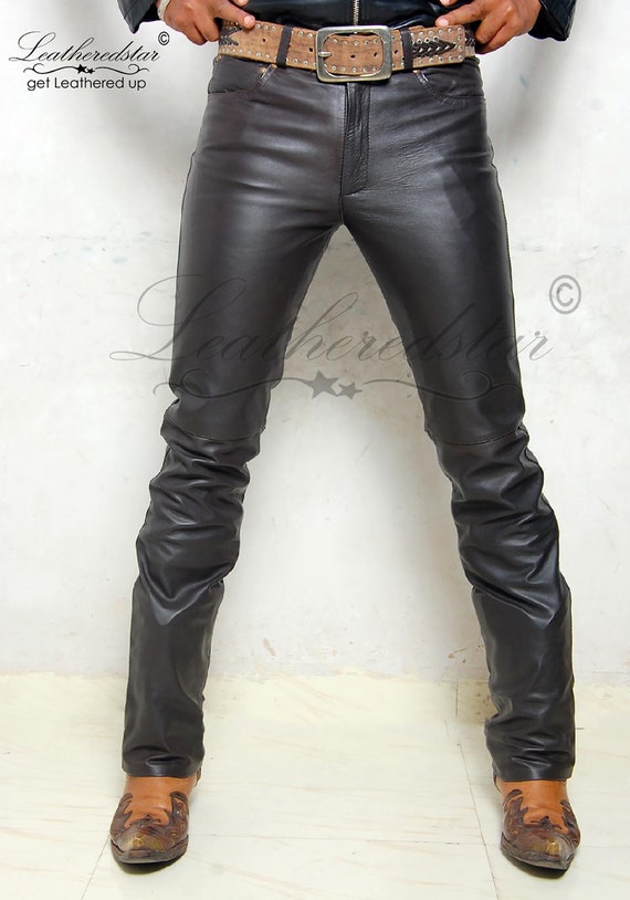 Dark Brown Leather Slimfit Soft Leather Jeans Pant 501 Style Fits Over  Boots, Classic, Causal Wear, Well Made -  Canada