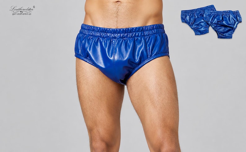 Electric Blue color BREATHABLE Leather underwear, Brief made in soft leather A pair of 2 leather underwears image 1