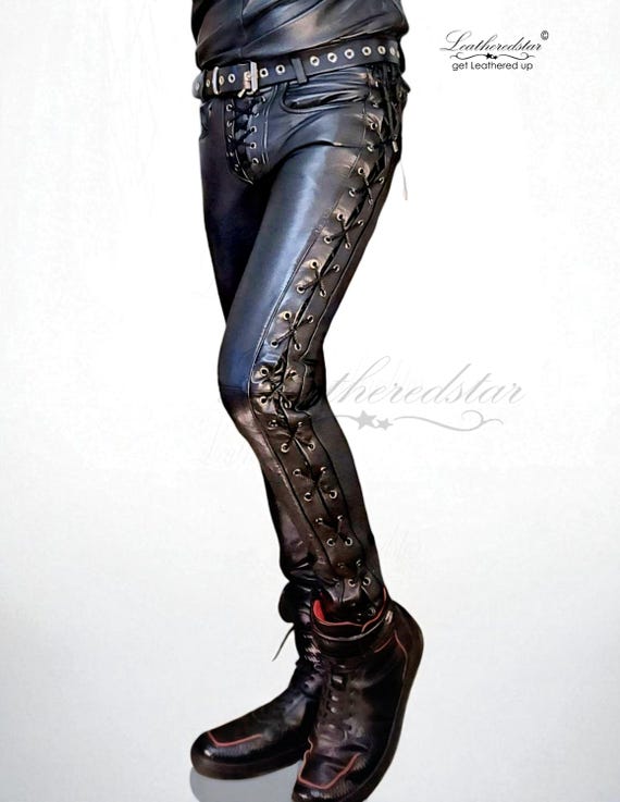 Black Sheepskin Leather Pants With Side Lace & Metal Eyelets - Etsy