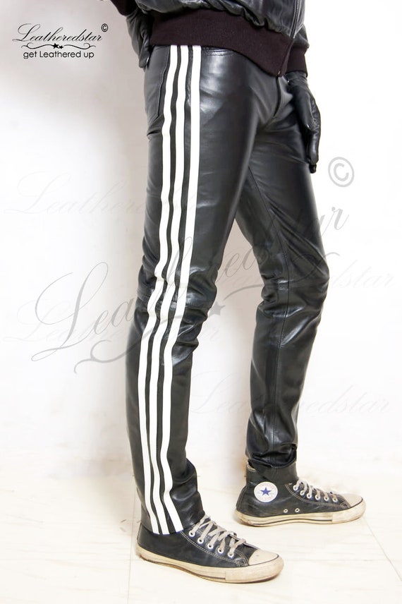Black Leather Skinny Pipes Drainpipe 