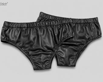 Black Leather Briefs: Breathable Soft Sheepskin Underwear (Pair of 2)