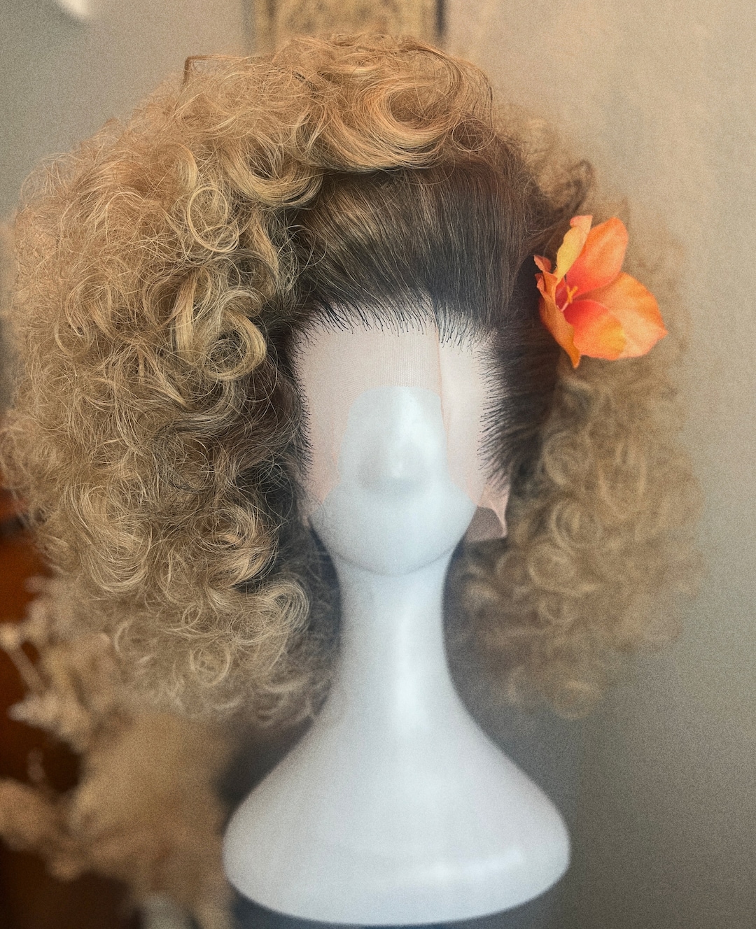 Curly Sideswept Wig With Behindtheear Flower Accent. Wig Etsy