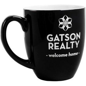 Custom Ceramic Bistro Coffee Mug, Personalized Laser-Engraved Text, 16 Ounces