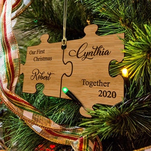 Our First Christmas Together Puzzle Piece Ornaments with Your Customized Names and The Year You were Married
