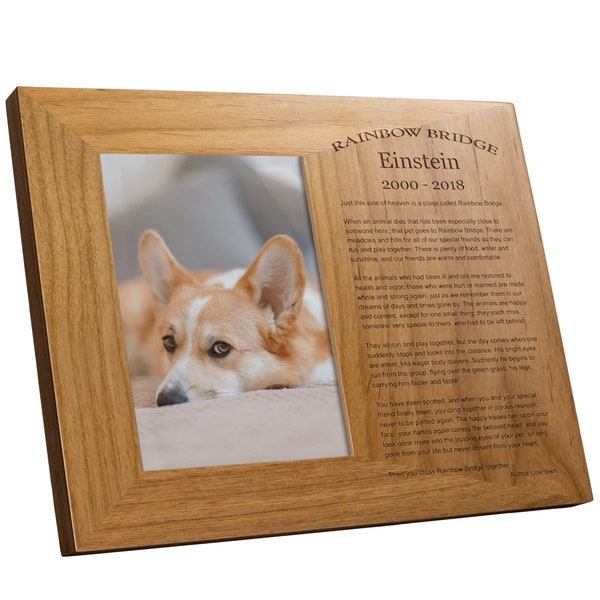 Rainbow Bridge Picture Frame - Customized with Your Dog's Name and Dates - Will hold a 5 x 7" Photo