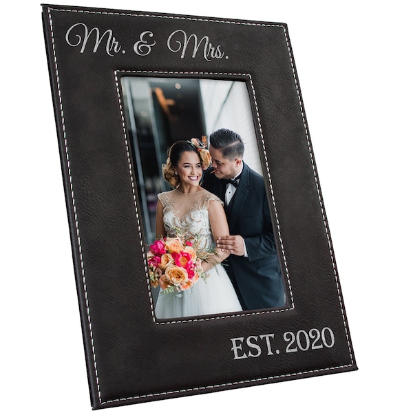 Mr & Mrs. Wedding Frame. Personalize with a Name and Date or Year. A Custom Gift for Newlyweds or an Anniversary