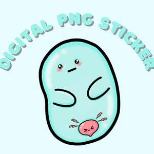 Könnte beinhalten: Digitaler PNG-Sticker mit einem hellblauen Blob-Charakter, in dem sich ein kleinerer rosa Blob-Charakter befindet. Der größere Blob hat einen traurigen Ausdruck und der kleinere Blob einen wütenden Ausdruck. Der Text "DIGITAL PNG STICKER" ist in hellblauer Schrift um die Charaktere herum geschrieben.