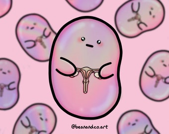 Holographic Septate uterus bean sticker- 5cm rainbow gloss sticker- chronic illness awareness- sepate uterus awareness
