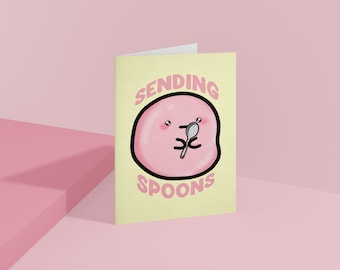 Sending spoons bean A6 greeting card- soft matte finish, blank inside perfect for any occasion- birthday, get well soon, just to say