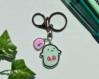 Kidney condition bean 1.5" acrylic charm keyring/keychain- lobster hook clasp and mini spoonie bean charm, kidney disease awareness