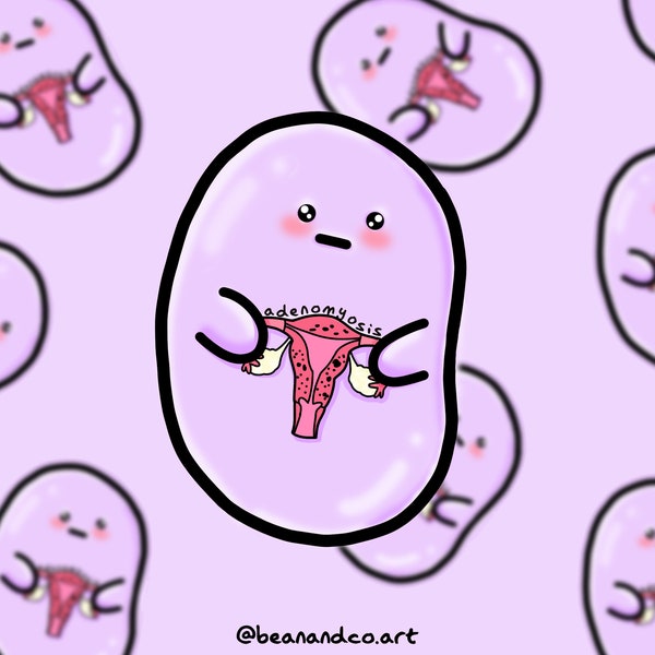 adenomyosis bean sticker- 5cm gloss sticker- chronic illness awareness