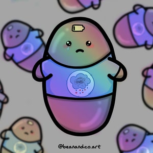 Holographic Anxiety/Depression bean sticker- 5cm gloss sticker- chronic illness awareness-Mental illness/anxiety/depression