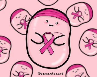 Breast Cancer bean sticker- 5cm gloss sticker- breast cancer awareness