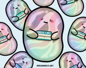 Holographic Undiagnosed condition awareness bean sticker- 5cm rainbow sticker- undiagnosed illness, chronic illness