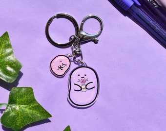 Thyroid condition bean 1.5" acrylic charm keyring/keychain- lobster hook clasp and mini spoonie bean charm, hypothyroidism, hyperthyroidism