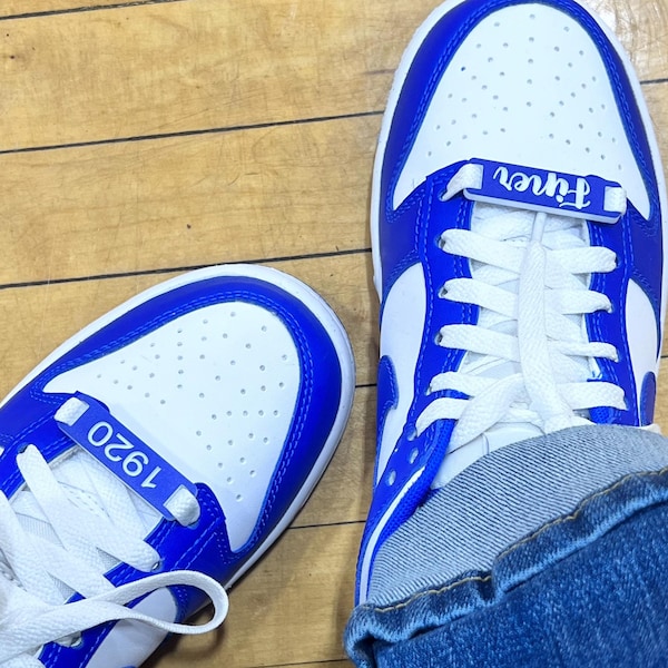 Shoe Tags, Shoelace Tags/Charms, Sorority Inspired gifts, Royal Blue and White gifts.