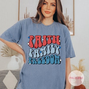 Fé Família Liberdade DTF Transfer, Pronto para prensar, Transferência de calor, Transferência DTF fofa, Transferência de camiseta, Transferência da moda, DTF