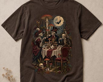 Skeleton Tea Party Shirt, Gothic Alice in Wonderland Comfort Colors Victorian Bookish Tee