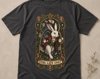 The Late One White Rabbit Tarot Shirt, Alice in Wonderland Comfort Colors Literary Tee