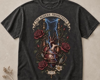Modern Prometheus Frankenstein Shirt, Anatomical Heart Comfort Colors Gothic Literature Tee