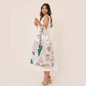 Large Malibu Nylon Reusable Bag, Foldable Shopping Bag, Cute Shipping Bag, Grocery Tote Bag, Small Business Owner Tote, Big Reusable Bag