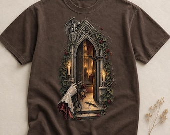Gothic Castle Doorway Shirt, Dracula Inspired Comfort Colors Vampire Botanical T-Shirt