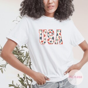 Floral USA DTF Transfer, Pronto para prensar, Transferência de calor, Transferência DTF fofa, Transferência de camiseta, Transferência da moda, DTF