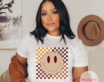 Impresión neutra a cuadros con cara sonriente, transferencia DTF, lista para imprimir, transferencia térmica, linda transferencia DTF, transferencia de camiseta, transferencia de moda, DTF