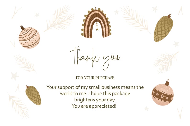 50 4X6 Thank You Cards, Boho Ornaments, Christmas Physical Thank You Cards, Pre-made cards, Shipping Supplies, Packaging,Small Business image 4