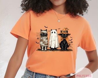Halloween Ghost Cat Transfer: Full Color DTF - Easy Iron-On